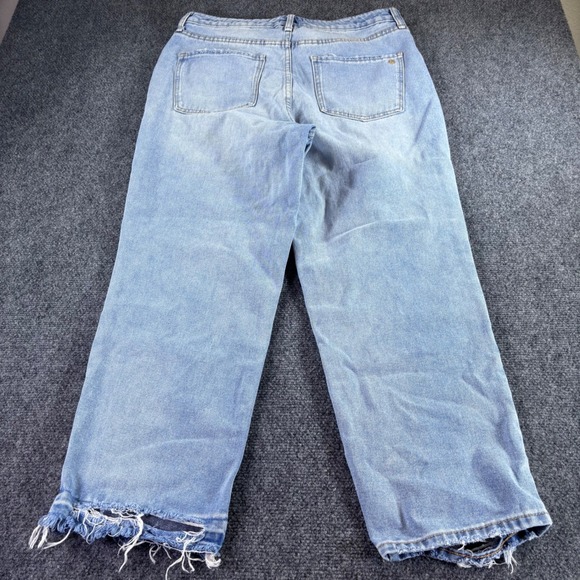 Frayed Jeans Ankle Straight Women 31 Light Wash Two Tone Distressed High Rise - Picture 2 of 9